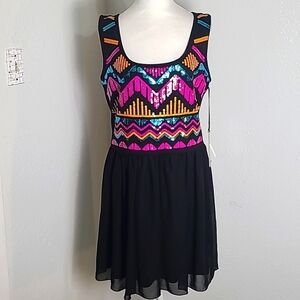 Rock&Roll Cowgirl Sleeveless Black Tank Dress, Colorful SequinTop Junior XL  NWT